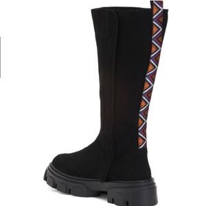 FARM Rio Boots Women’s‎ 7.5 Black Tall Suede Lug Sole Boots with Embroidery NWT